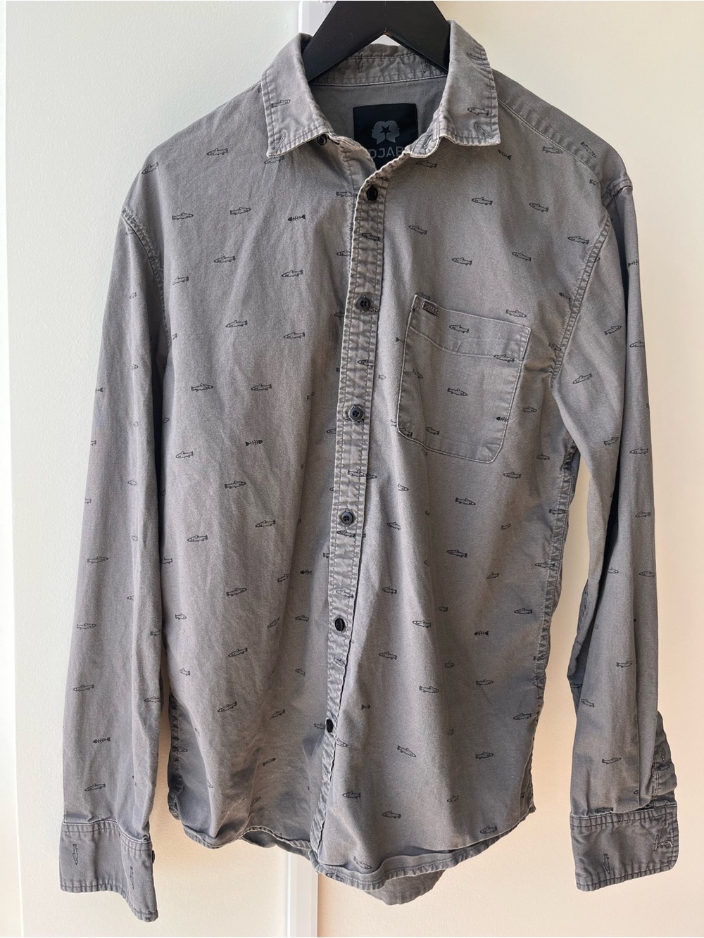 Gray Long-Sleeve Button-Down Shirt with Micro Print - Unbranded